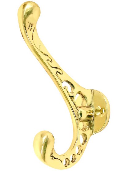 Brass Victorian Style Coat Hook in Polished Brass Finish.